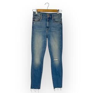 Mother Women's The Looker Ankle Fray Jeans 26 Love Gun Medium Wash Distressed